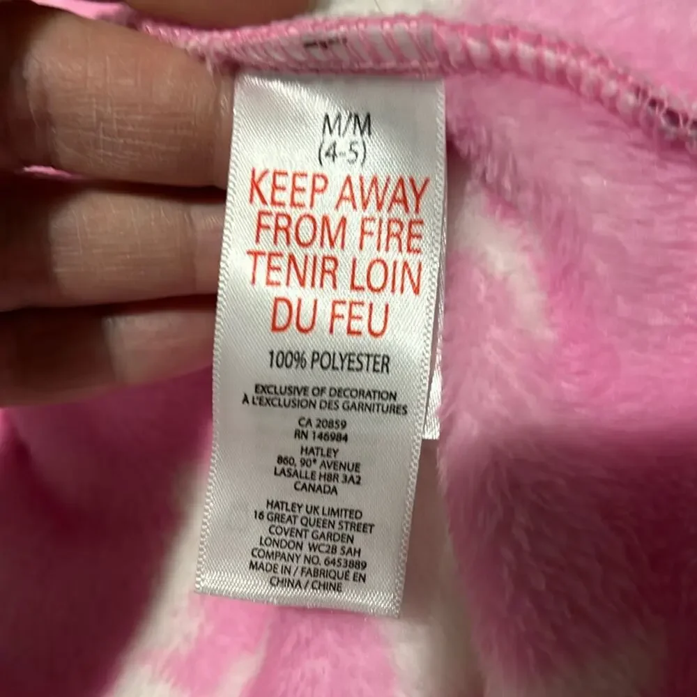 Hatley 4/5 hooded thick pink robe horse print white burgundy pockets euc
